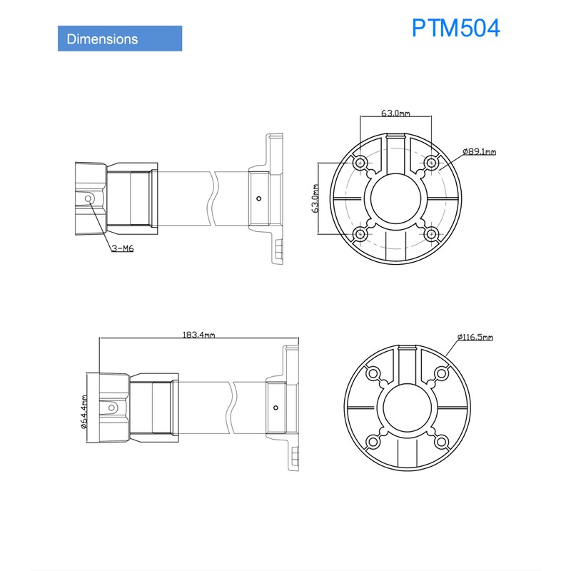 Titanium PTM-504 Ceiling Mount for Cameras, Bracket.