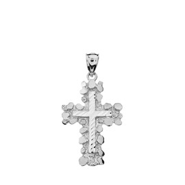 Solid 925 Sterling Silver Nugget Cross Crucifix Religious Pendant (Medium)