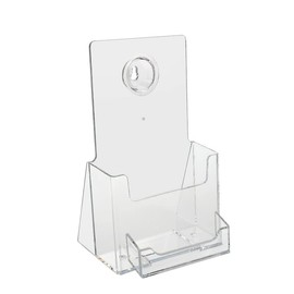 SOURCEONE.ORG Acrylic Deluxe 4 Inch Wide Trifold Brochure Holder with Buisness Card Holder Counter Top or Wall Mount Use