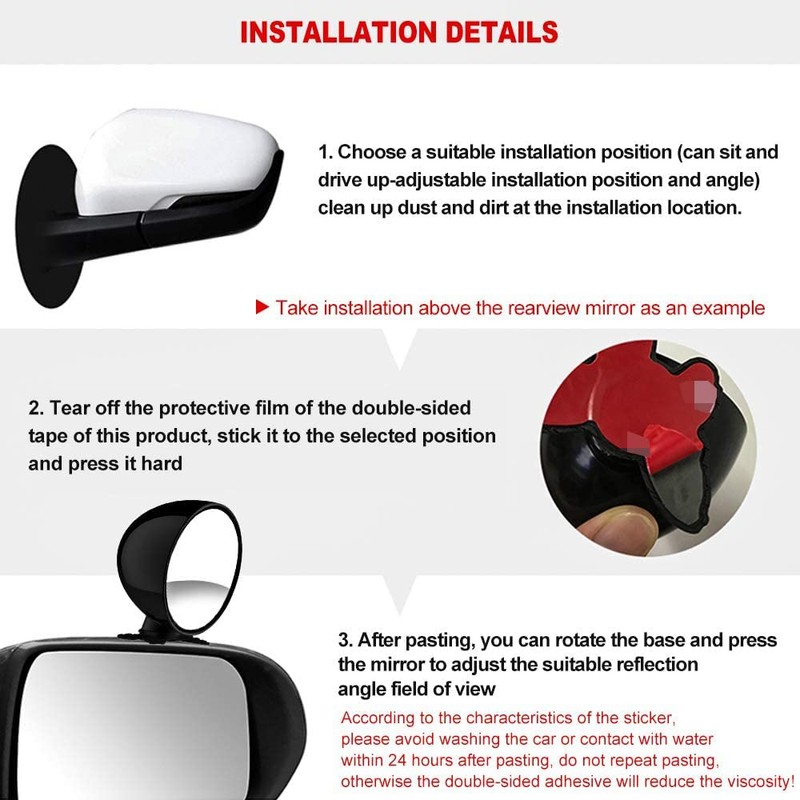 Biqing Blind Spot Mirrors, Universal Car Accessories, 360 Adjustable, Convex,