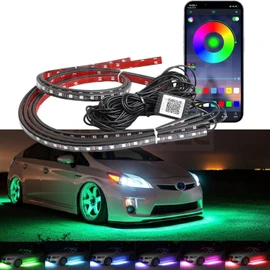 MOTOR POWER 12V RGB LED Underlight, 47.2 inches (120 cm) / 59.1 inches (150 cm), Set of 4, Smartphone App Operation, Neon Tape Light, Illumination, Sound Sensor, Variety, Switching, Red Line/Black