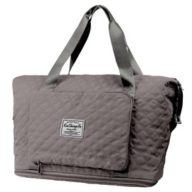 Gym Workout Bags with Wet Pocket for Women Men Expandable Weekender Overnight Tote Bag for Travel Workout Sports Camp Grey