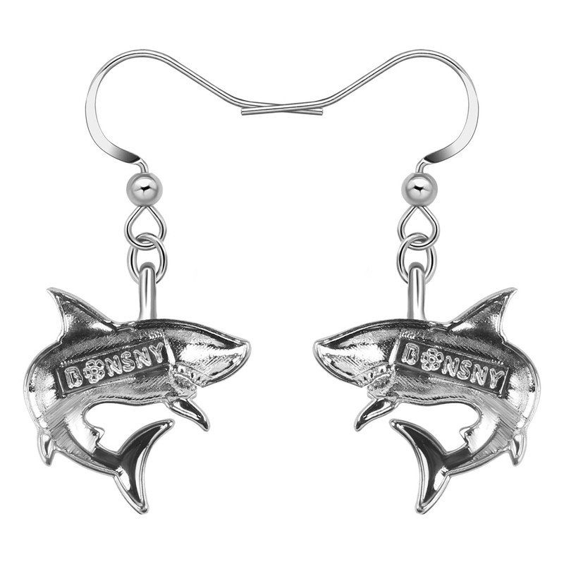 BAMAY Enamel Alloy Shark Earrings Dangle Ocean Fish Jewelry Shark