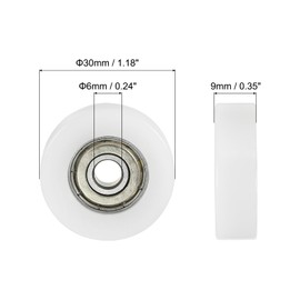 PATIKIL Nylon Round Pulley, 12 Pack 6x30x9mm Ball Bearing Guide Pulley Roller Round Wheel Double Metal Shielded Chrome Steel Bearings, White Silver Tone