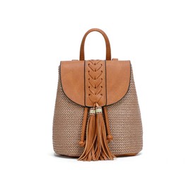 NICOLE & DORIS Women's Small Backpack Straw Backpack Summer Beach Bag Fashion Backpacks Drawstring Shoulder Bag Casual Daypack Travel Backpack Daypack with Tassels, gray, Casual