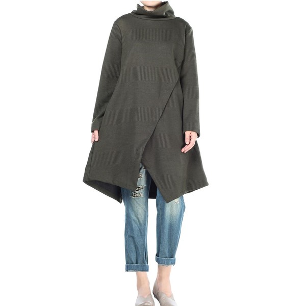 Minibee Women's Long Sleeves Dress Cowl Neck Pullovers Irregular Hem