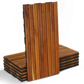 Cortesi Home FloorKNKT Interlocking Teak Wood Floor Patio Deck Tiles in (Set of 6) 12x24 inch
