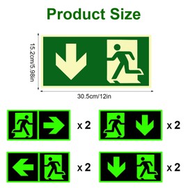 8 Stück Notausgangsschild Nachleuchtend Selbstklebend Fluchtwegschilder PVC Notausgang Schild Fluchtwegschilder Nachleuchtend Hochwertiges Notausgangsschild (300x150mm)
