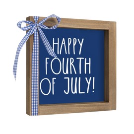pechpell Happy Fourth of July Sign, 6x6 Inch Rustic Wood Framed 4th of July Independence Day Patriotic Decor, Americana Decoration for Home Table Tiered Tray Office Indoor