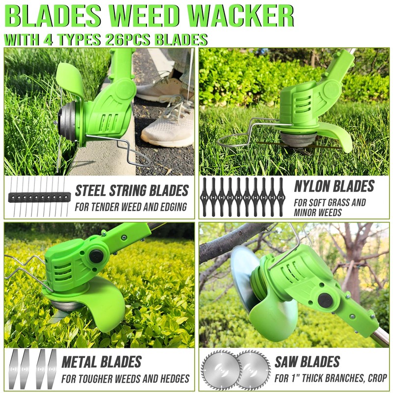 Electric Weed Wacker Battery Powered, Cordless Weed Eater with Metal