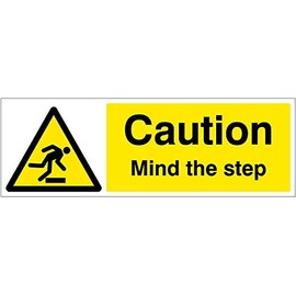 Caledonia Signs 14209G Caution Mind the Step Sign, 300 mm x 100 mm, Rigid Plastic