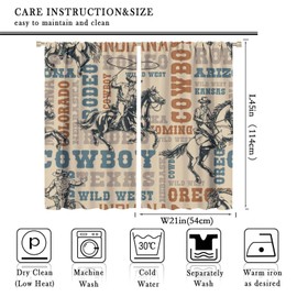 Wild West Curtains Retro Rustic Farmhouse Western Cowboy Horse Printed Blackout Rod Pocket Window Treatments for Bedroom Living Room Set 2 Panels,42x45 Inches