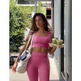 OLCHEE Womens Workout Sets 2 Piece Seamless Square Neck Sports Bra Padded Butt Lifting Leggings High Waist Yoga Gym Outfits - Orchid Purple Medium