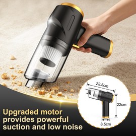 Car Handheld Mini Vacuum Cleaner, Cordless Portable with 90W Motor, HEPA Filter, USB-C Charging, Blow Function & Multi-Attachments, 1.1Lbs Lightweight for Car Interior Cleaning