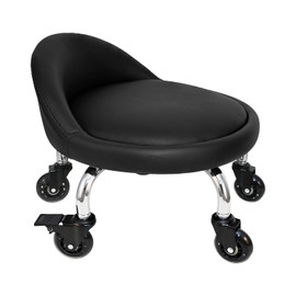 Vapaa taide Rolling Stool with Backrest 450 Lbs High Weight Capacity PU Leather Roller Seat and Heavy-Duty Crystal Universal Wheels for Men Women Boy Girl Furniture Gift, Home Office Black