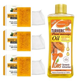 Turmeric 2-Piece Set - Turmeric Oil, Turmeric Soap, packed with ginger extracts and nourishing body oils to support your daily body care routine! Leaves skin feeling fresh and comfortable.:_3*soap+oil