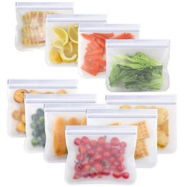 Salandens - Bolsas de Almacenamiento Reutilizables, Paquete de 10 Bolsa Hermética para Alimentos, Bolsas Reutilizables para Congelador sin BPA, para Sándwich, Aperitivos, Carne, Verduras, Frutas, etc