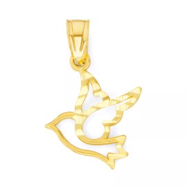 Golden Fire Jewelry Solid Gold Dove Pendant in 10 or 14k, Holy Spirit Religious Gifts - 18 in, 10k