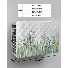 Leaves Plants Indoor Air Conditioner Cover for Window Units, Double Insulation Adjustable Waterproof Indoor AC Cover with Elastic Straps Wildflower Botanical Flower Blue Green 25'' x 18'' x 3.5''