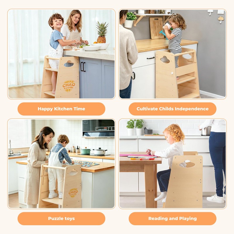Chao KWORLDS Toddler Standing Tower, Montessori Kitchen Stool Helper for