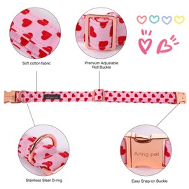 ARING PET Valentine's Day Dog Collar-Adorable Pink Heart Dog Collar with Sailor Bowtie, Comfortable Girl Dog Collars with Metal Buckle