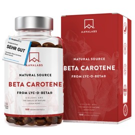 AAVALABS Beta Carotin Kapseln Hochdosiert für Bräune 25000 IE Vitamin A Hochdosiert - Beta Carotin Bräunungskapseln mit Lyc-O-Beta und Extra Virgin Olivenöl für einen strahlenden Teint - 180 Softgel-Kapseln