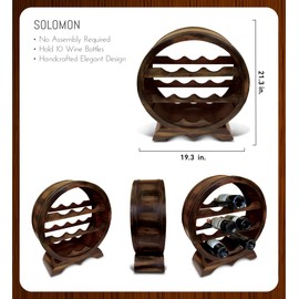 Puzzled Solomon Wine Rack - Freestanding Wooden Circle Wine Holder for 10 Wine Bottles, Decorative Wine Bottle Rack Table Top, Rustic Countertop Wine Storage Shelf Organizer for Wine Bar & Home Decor