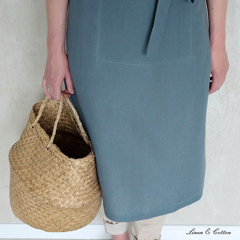 Linen & Cotton Apron, 100% Linen, Blue (70 x 100