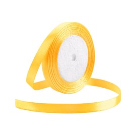 25 Yard Yellow Wired Satin Ribbon Roll, 3/8 Inch Fabric Ribbon for Craft Bows Rose Bouquet, Holiday Gift Wrapping, Party Decoration