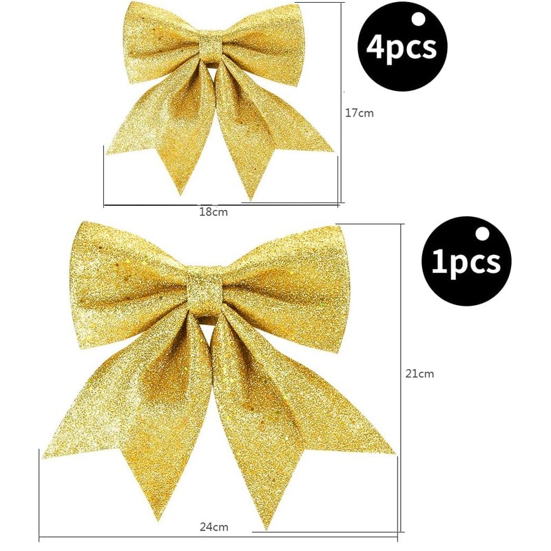 Aurasky Bows Christmas Gold, Pack of 5 Christmas Tree Bows