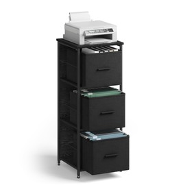 VASAGLE File Cabinet with 3 Drawers, Printer Stand, Cube Storage Shelf, for A4, Letter-Size Files, Hanging File Folders, File Storage Box, Home Office, Ebony Black and Ink Black UOFC058B56