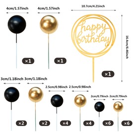 Bolas coloridas para decoración de tartas, bolas de perlas para decoración de tarta de feliz cumpleaños, para bodas, fiestas de cumpleaños, baby shower, decoración de pasteles (color negro y dorado)