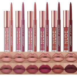 Skynest Lip Liner and Lipstick Makeup Set 6 Velvety Matte Liquid Lipsticks + 6 Matching Smooth Lip Liner