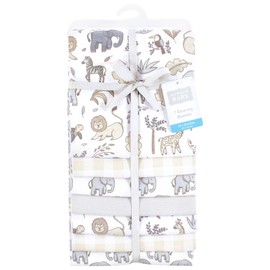 Hudson Baby Unisex Baby Cotton Flannel Receiving Blankets Bundle, Neutral Safari, One Size