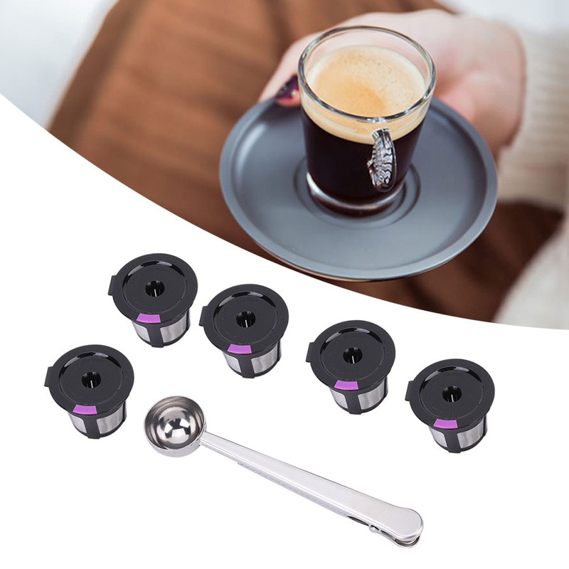 5pcs Household Refillable Coffee Capsule Cup with Spoon Fit for