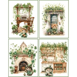 Handmade St. Patrick's Day cat kitten vintage 8 glossy Blank Card kitchen envelopes