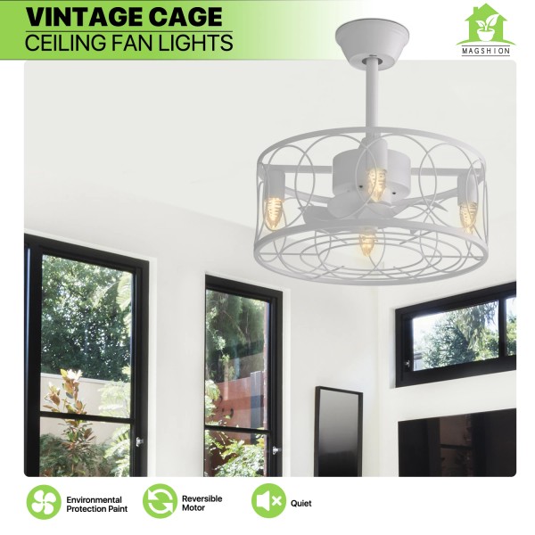 Magshion 18" Reversible Caged Ceiling Fan Chandelier Light Pendant Fan