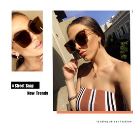 FEISEDY Oversized Polarized Sunglasses - UV400 Protection, Square Fashion Sun Glasses for Outdoor & Daily B2600 Champagne Crystal