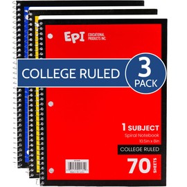 EPI Spiral Notebook | College - 70 Sheets, Durable Spiral Binding | 10.5 x 8 in | Classroom Supplies | School, Office, Note Taking, Journaling - 3 Pack