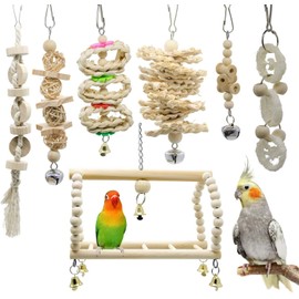 Bird Parrot Swing Chewing Toys,Natural Wood Bird cage Accessories,Suitable for Small Parakeets, Cockatiels, Conures, Finches,Budgie,Macaws, Parrots, Love Birds