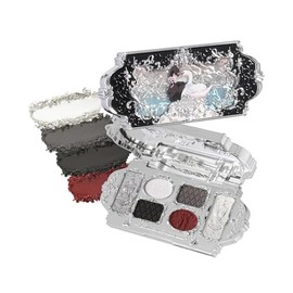 Flower Knows Swan Ballet Paleta de maquillaje de seis colores, paleta de maquillaje facial negro y rojo con 4 tonos mate + 2 tonos brillantes, maquill