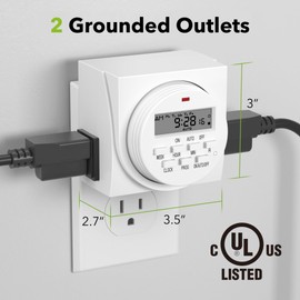 BN-LINK 7 Day Heavy Duty Digital Programmable Timer, FD60 U6, 115V, 60Hz, Dual Outlet, Indoor, for Lamp Light Fan Security UL Listed | BN-LINK
