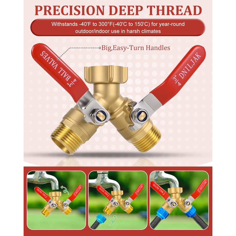 Garden Hose Splitter Way Heavy Duty, Brass Water Hose Splitter