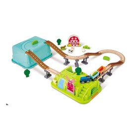 Hape: Farmyard Train Bucket Set - Wooden Train Animal Set, Building Toy, Storage Box, Build A Farm Landscape Around Your Train, Toddlers & Kids Age 3+