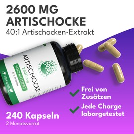 Green Naturals Artichoke - High Dose: 2,600 mg Extract - 240 Capsules