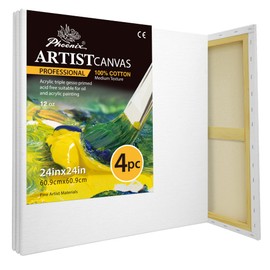 PHOENIX Extra Large Blank Canvas 24x24 Inch - 4 Pack 100% Cotton 12 oz. Triple Primed Pre Gessoed White Stretched Canvases for Painting - Ready to Paint Art Paint Canvases for Oil & Acrylic Paints