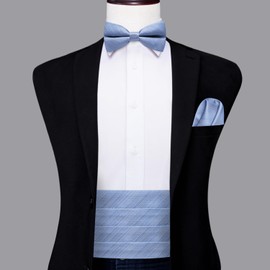 Dubulle Light Blue Bow Tie and Cummerbund Solid Set for Men Mens Pretied Bowtie with Pocket Square Cufflinks Wedding Business