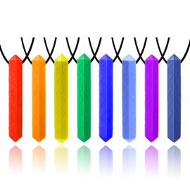 Sensory Chew Necklace by GNAWRISHING, 8 Pack Diamond Chew Necklaces for Sensory Kids, Made from Food Grade Silicone for for Autistic, ADHD, Oral Motor Boys and Girls Children (Rainbow Color)