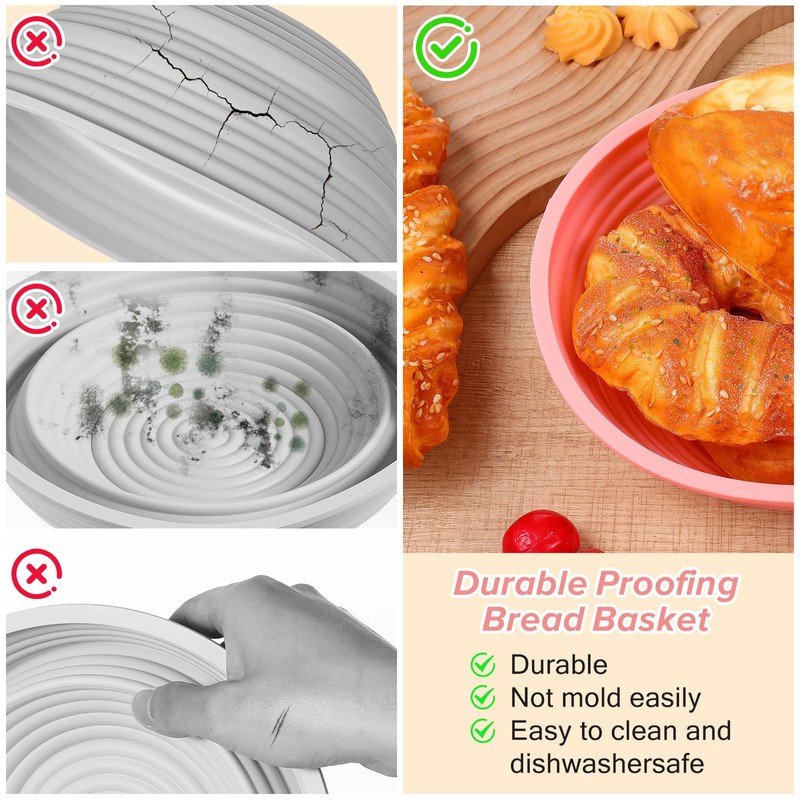 4 Pcs Silicone Bread Proofing Baskets Banneton, 9 Inch Collapsible