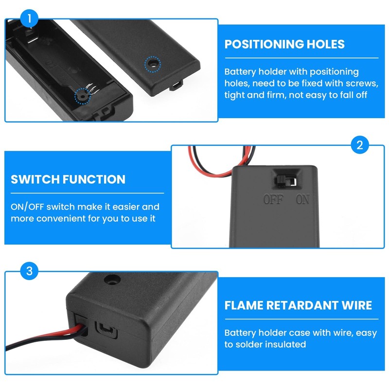 SDTC Tech 1 x 1.5V AA Battery Holder with Wires,